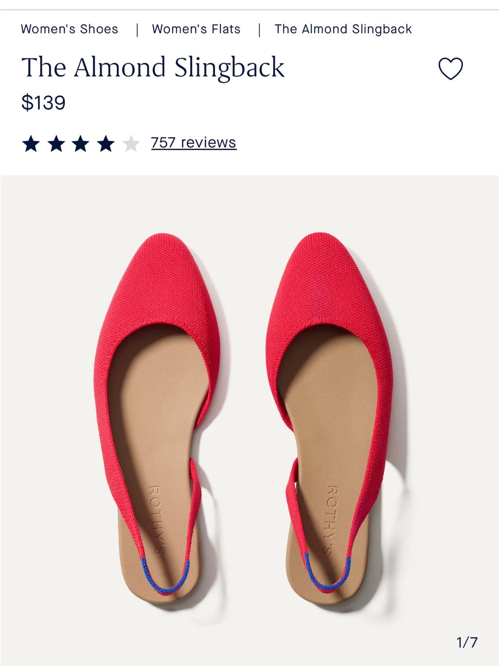 Rothy's Women's Red Slingback Flats - Picture 7 of 9